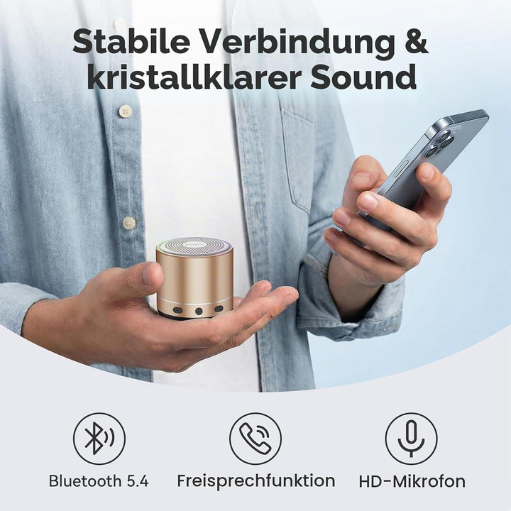 Mini Bluetooth Lautsprecher (83g), Musikbox Bluetooth 5.4 mit RGB Lichter, HD-Sound &amp; Starke Bass, T