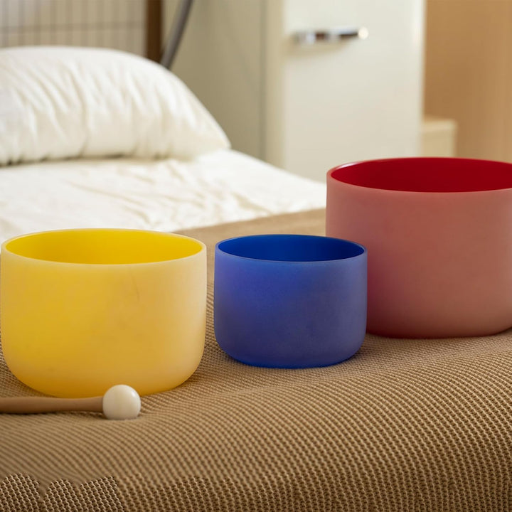 Hye-eun Kristall-Klangschalen Set 432Hz, 7-12 Zoll 7 Töne A B C D E F G 7 Farbe Chakren Klangschale