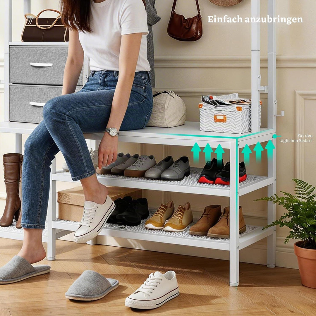 YITAHOME Kleiderständer, Garderobenständer Schuhregal 9 Haken 2 Schubladen | Freistehendes Garderobe
