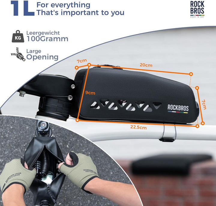 ROCKBROS Road to Sky Fahrrad Rahmentasche 100% Wasserdicht Oberrohrtasche Fahrradtasche für Rennrad