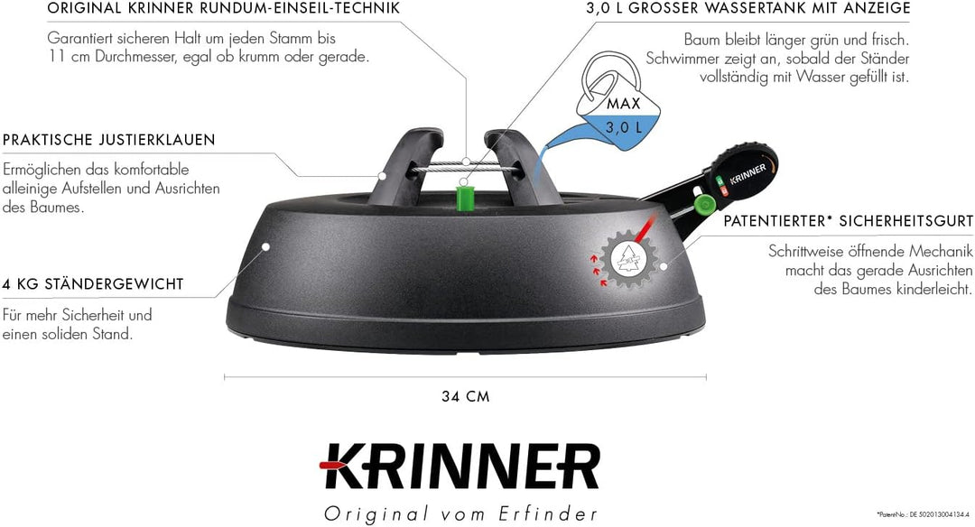 Krinner Recycling Weihnachtsbaum Christbaumständer Green Line S Schwarz 34cm inkl. Fusspedal- und Ei
