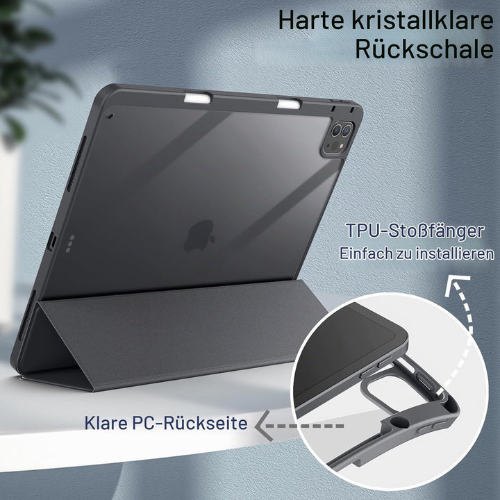 JETech Hülle für iPad Pro 12,9" 6/5/4/3 (2022/2021/2020/2018), Space Grau | Transparente Rückseite,
