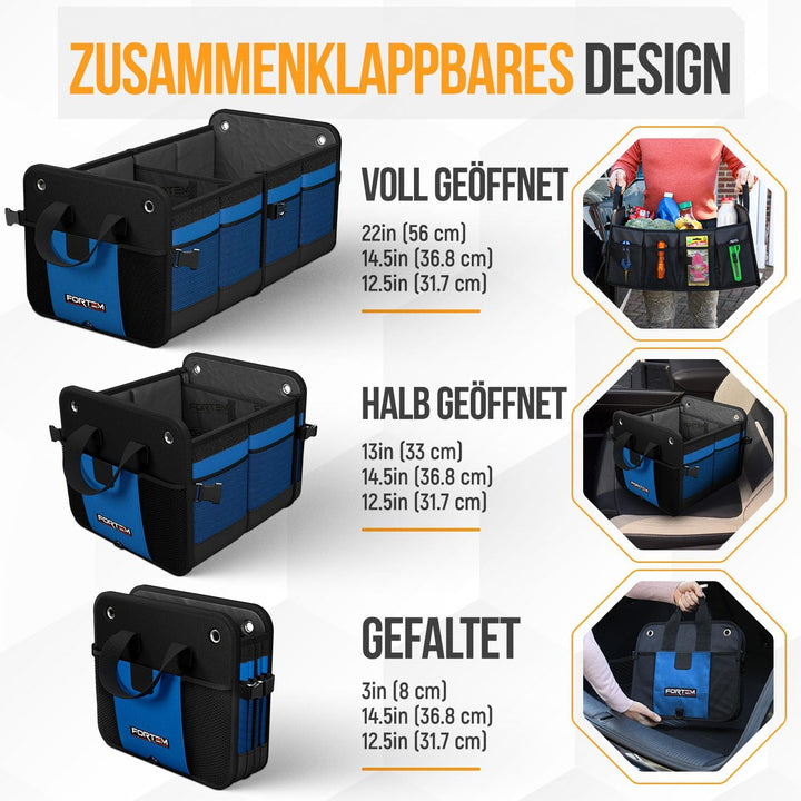 FORTEM Kofferraum Organizer, Kofferraumtasche, Zusammenklappbarer Auto Organizer Kofferraum mit Fäch