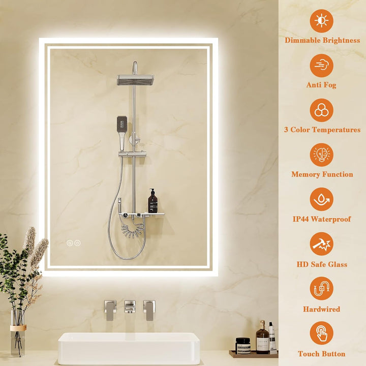Badspiegel-mit-Beleuchtung 70x100cm: LED Badezimmer-Spiegel Badezimmerspiegel mit Beschlagfrei, Touc