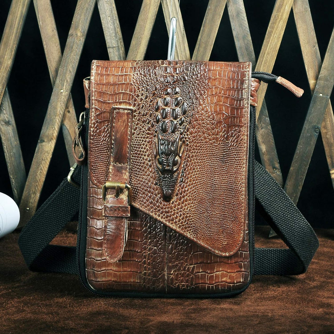 Le'aokuu Herren Verrückt Pferd Leder Tasche Freizeit Universität Schultasche Reisetasche Schultertas