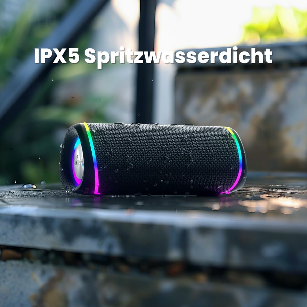RIENOK Bluetooth Lautsprecher 30W Musikbox 5.3 mit RGB Licht Tragbarer Musik Box IPX5 Wasserdicht Sp