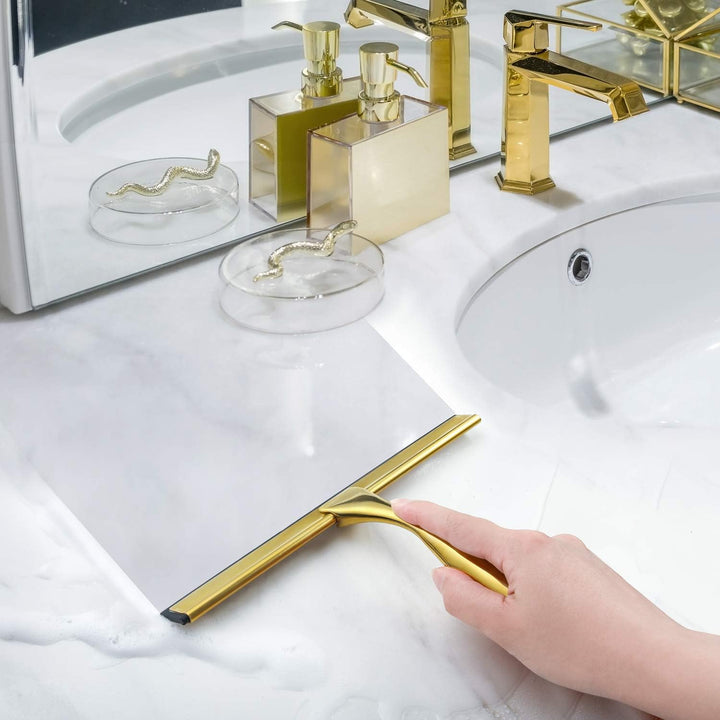 HIWARE Allzweck-Duschabzieher für Duschtüren, Badezimmer, Fenster und Autoglas - Edelstahl Messing 1