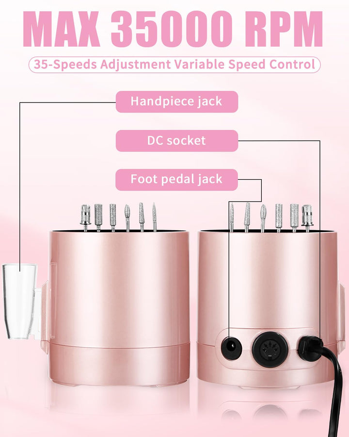 Professionelle Nagelschleifer 35000 U/min Nagelschleifer mit LCD Display und 6 Schleifbits für Pedik