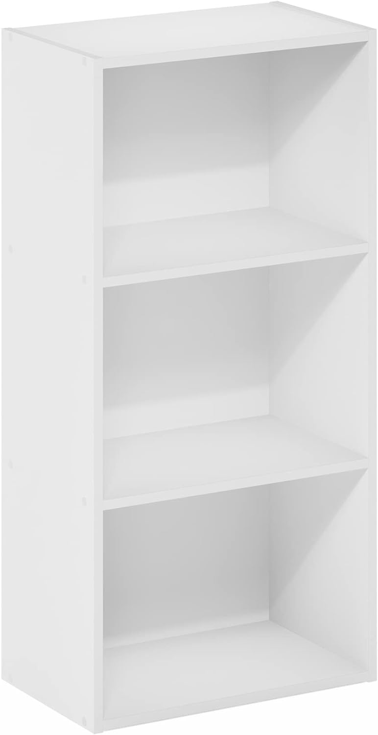 Furinno Luder Bücherregal mit 3 Ebenen, Holz, Weiss, 3-Tier Weiss 3-Tier, Weiss 3-Tier