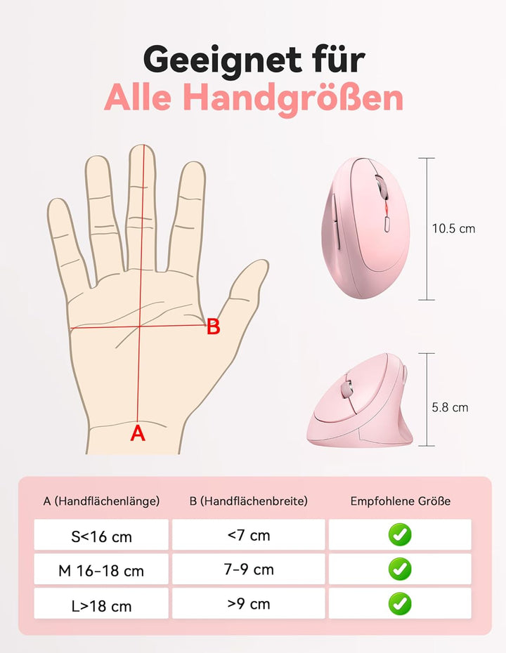 TECKNET Ergonomische Maus Kabellos, 4800 DPI Vertikale Maus, 99% Lärmminderung, 6 Tasten, 2.4G Compu