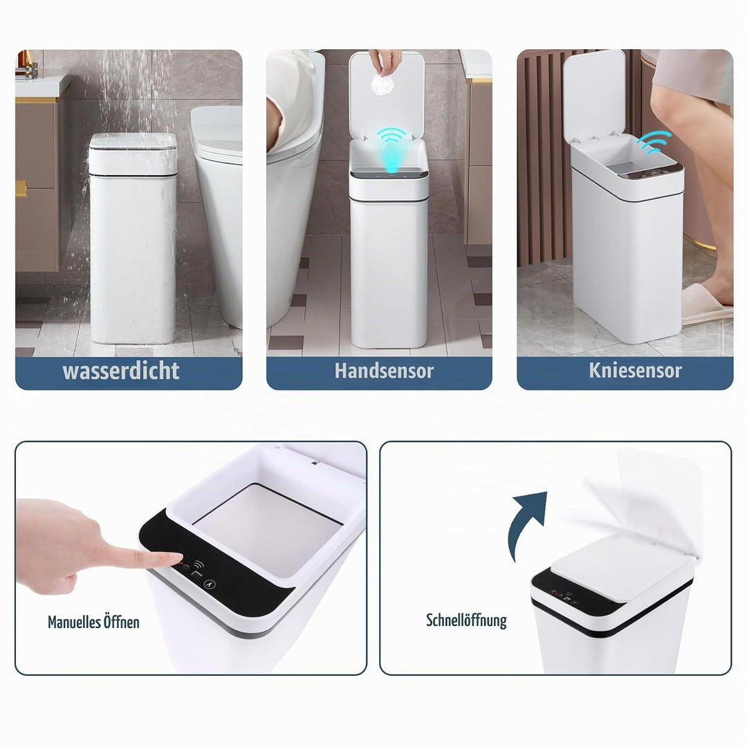 VicBre 12L Sensor Mülleimer mit Deckel, Touchless Wasserdicht Abfalleimer Automatischer Mülltonne fü