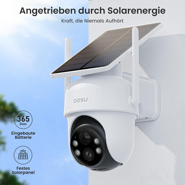 AOSU 2K Überwachungskamera Aussen Akku, 360° Panorama, 2er Solar Kameraset mit HomeBase, Ohne ABO-Ge