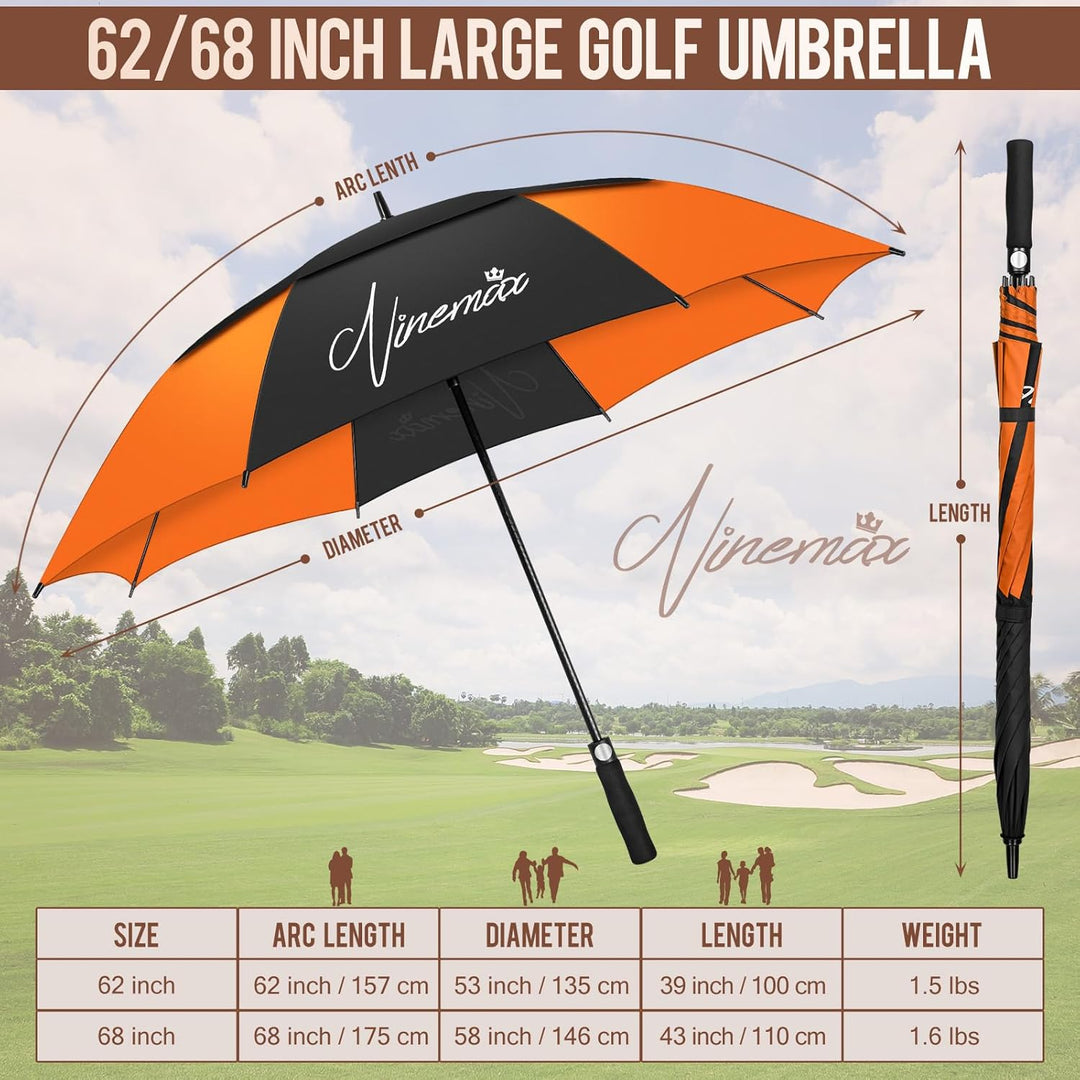 NINEMAX Golf Regenschirm Gross Sturmfest XL/XXL, Grosser Regenschirm Sturmfest Stabil, Golfschirm Gr