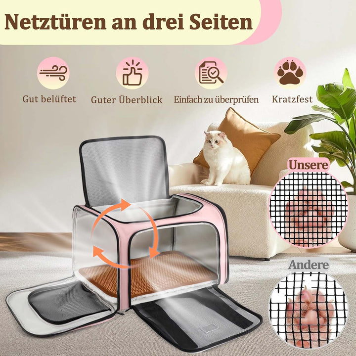 Katzentransporttasche für Katzen und kleine Hunde – Faltbar &amp; gut belüftete Hundebox. Katzentasche m