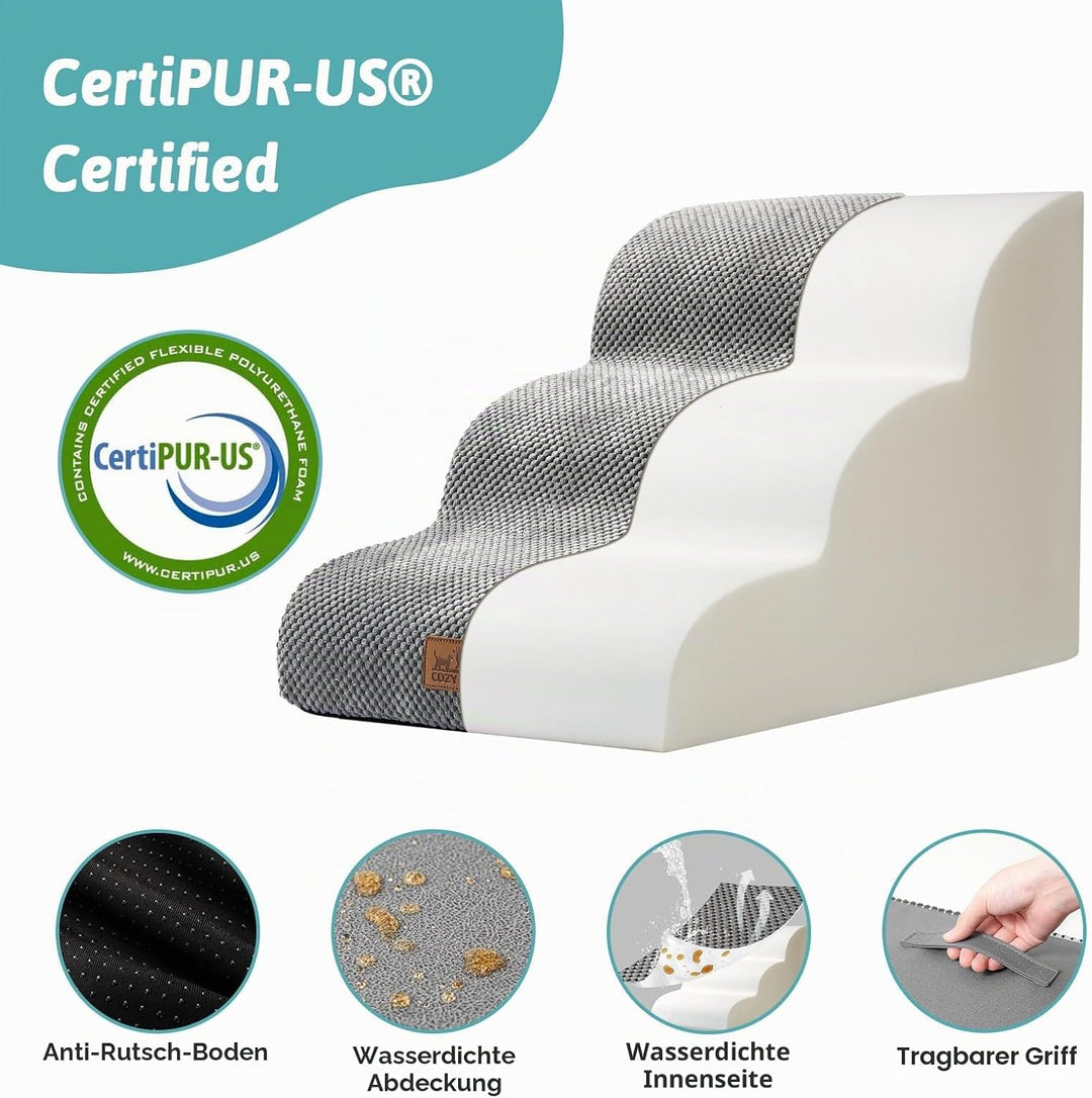 COZY KISS Hundetreppe für Kleine Hunde 40cm, Haustiertreppe für Couch aus Hochdichtem Schwamm, Hunde