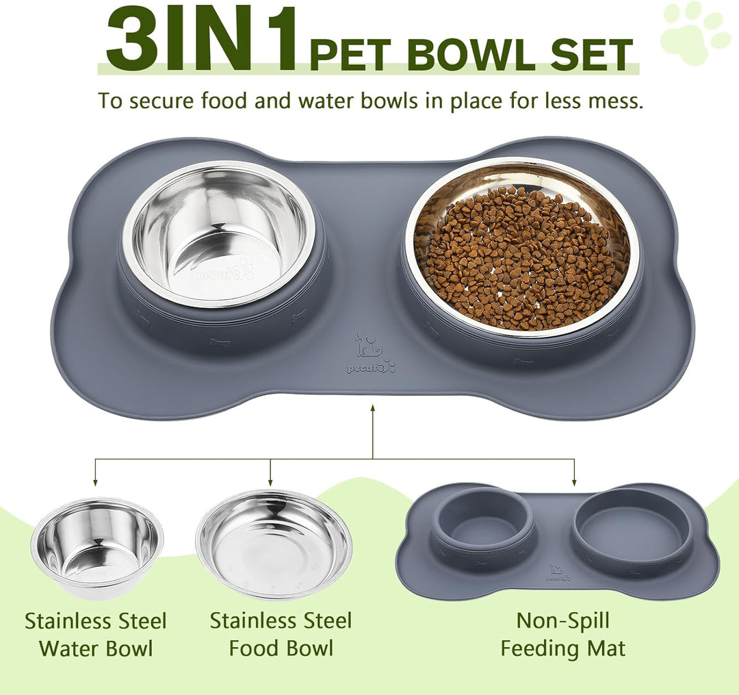 Pecute Hundenapf Mittelgrosse Hunde, Futternapf Hund Katzennapf mit Doppel 750ml Näpfe aus Edelstahl