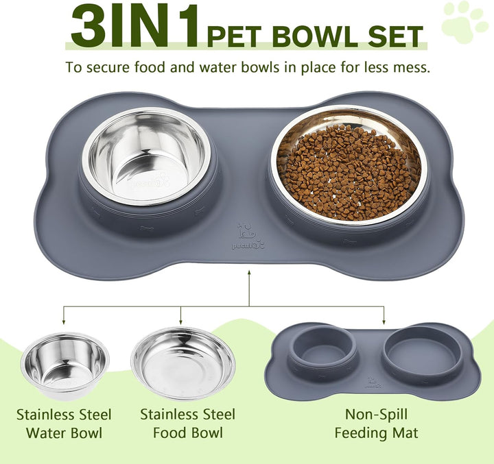 Pecute Hundenapf Mittelgrosse Hunde, Futternapf Hund Katzennapf mit Doppel 750ml Näpfe aus Edelstahl