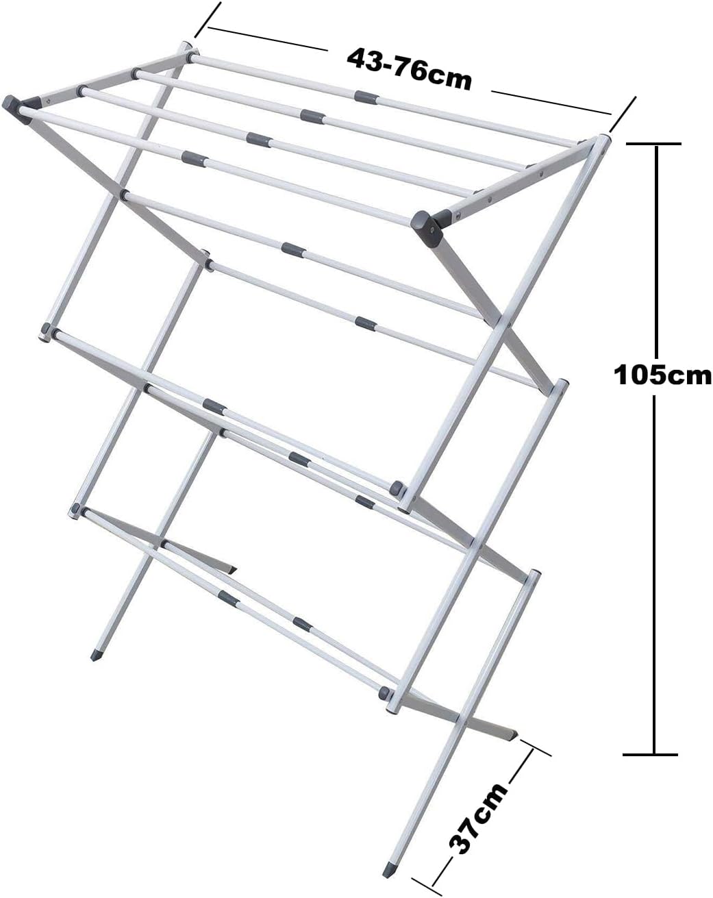 Kosmi Kompakter, ausziehbarer und Faltbarer Wäscheständer 43 bis 76 cm – 3-stöckiger Wäschetrockner