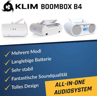 KLIM Boombox B4 Radio mit CD Player + AM/FM Radio, MP3, Bluetooth, AUX, USB + NEU 2024 + CD Player t