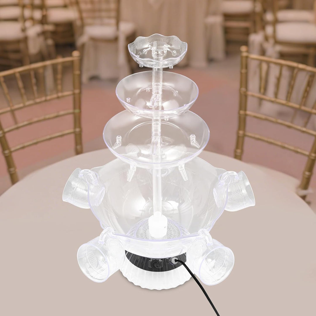 3-stufiger Partybrunnen mit LED-Beleuchtung, Klarer Getränkebrunnen inkl. 5 Tassen für Wein, Saft &amp;