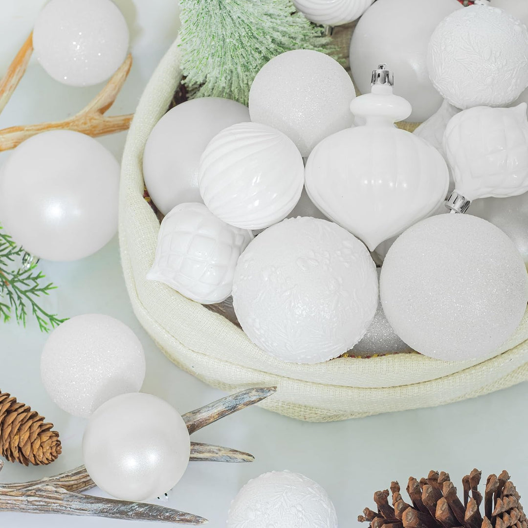 Busybee weihnachtskugeln 18 Stücke 8CM Ornamente für Weihnachtsbaum Weiss Christbaumkugeln Weihnacht