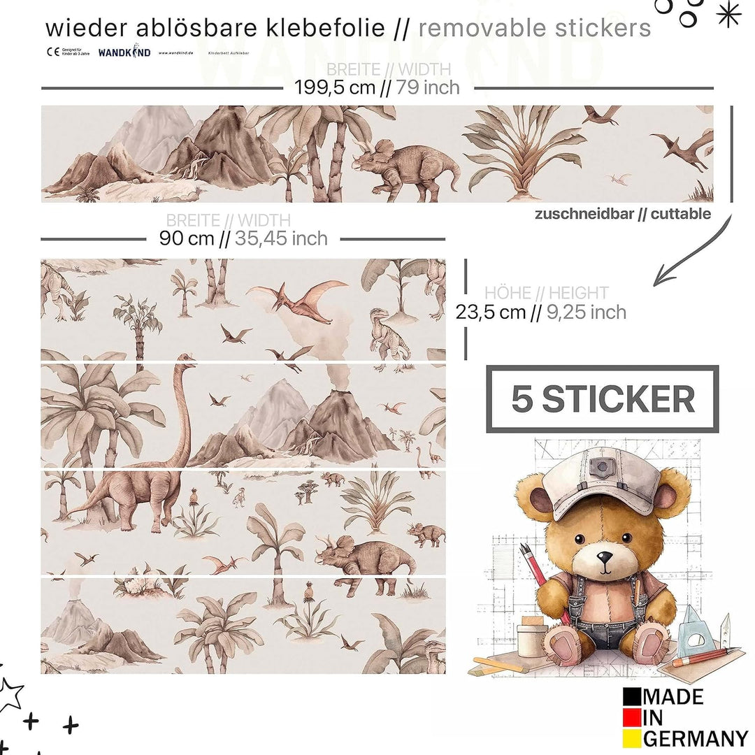 WANDKIND Aufkleber für IKEA KURA Kinderbett Hochbett Klebefolie Möbelfolie Sticker Kinderzimmer Dino