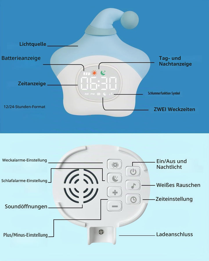Yiliaw der Stern Kinderwecker mit Nachtlicht – Schlaftrainer &amp; Aufwachuhr, wiederaufladbare Silikonl