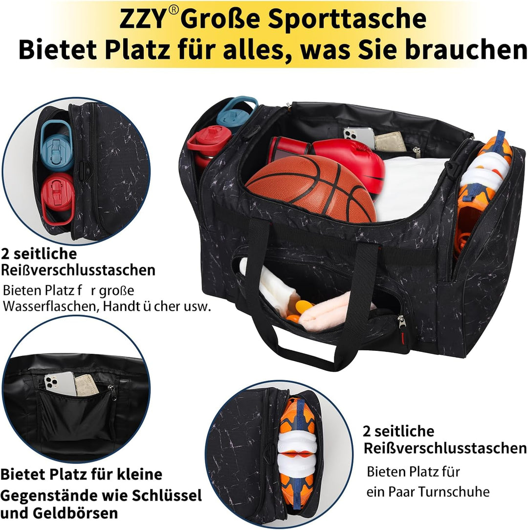 ZZY 55L Sporttasche Herren mit 2 Seitentaschen grosse Reisetasche für Fitness, Training und Reisen 5