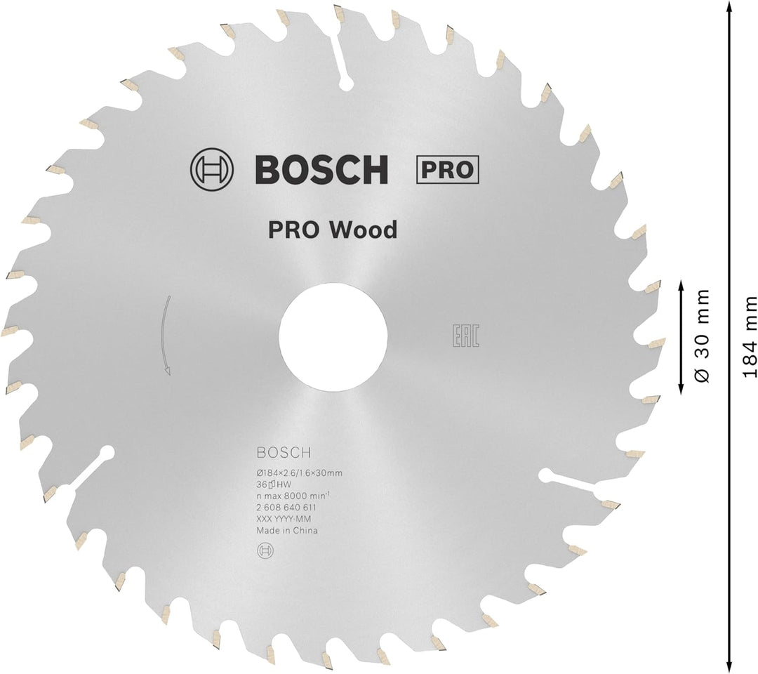 Bosch Professional 1x Kreissägeblatt Optiline Wood (Sägeblatt für Holz, Ø 184 x 30 x 2,6 mm, 36 Zähn
