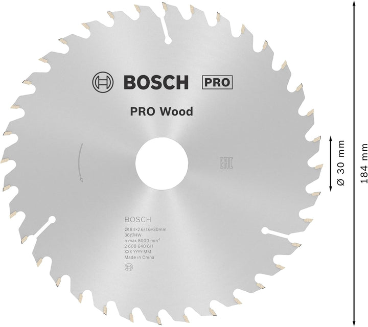 Bosch Professional 1x Kreissägeblatt Optiline Wood (Sägeblatt für Holz, Ø 184 x 30 x 2,6 mm, 36 Zähn