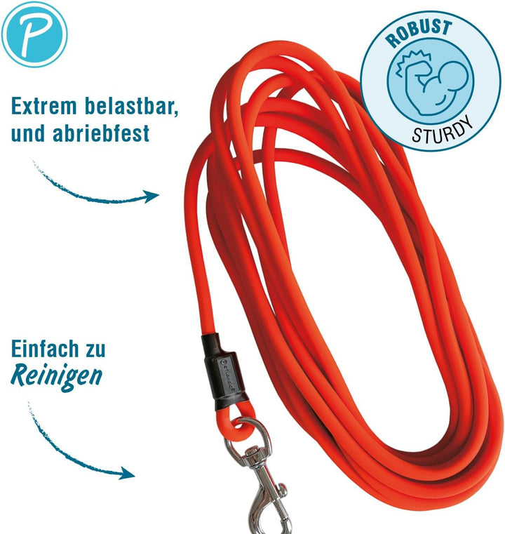 Petlando Hundeleine Trekking Rund 5 m Orange, extrem robust & Abriebfest, pflegeleicht & schnelltroc