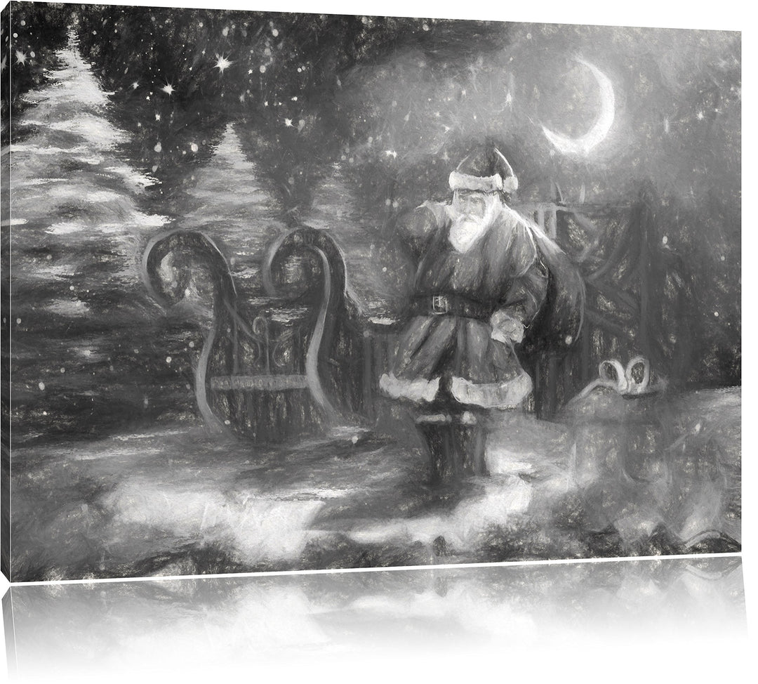Pixxprint Weihnachtsmann mit Geschenken als Leinwandbild/Grösse: 100x70 / Wandbild/Kunstdruck/fertig