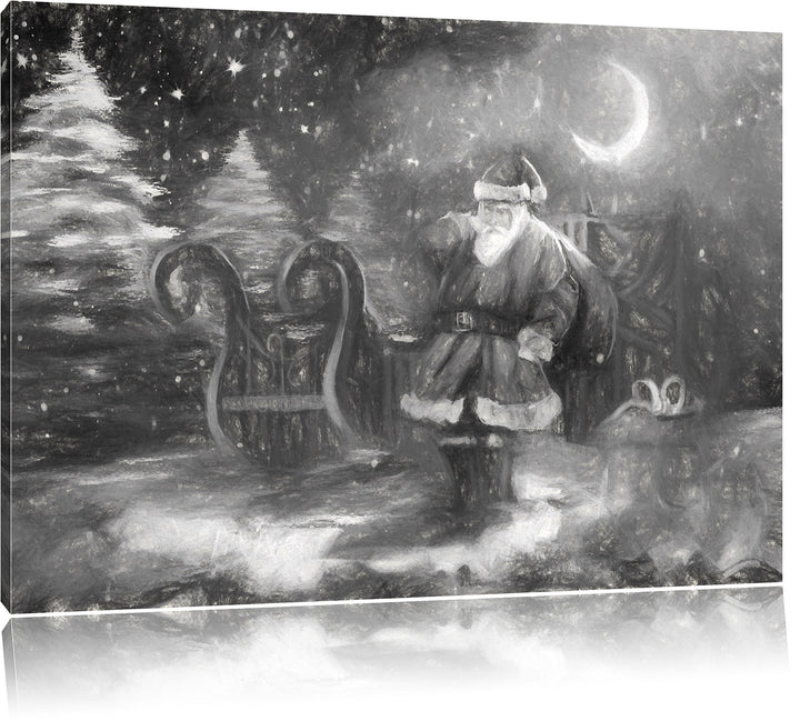 Pixxprint Weihnachtsmann mit Geschenken als Leinwandbild/Grösse: 100x70 / Wandbild/Kunstdruck/fertig