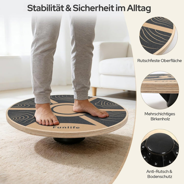 FunLife Balance Board aus Holz – Stabiler Gleichgewichtstrainer für Core Training, Fitness & Balance
