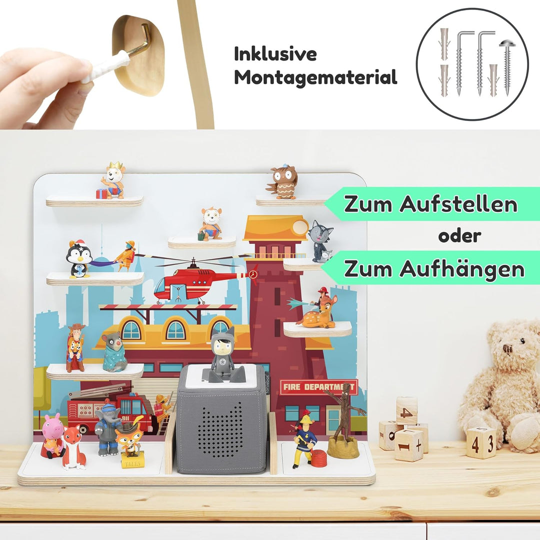 stadtecken Holzregal für Musikbox I Geeignet für die Toniebox und ca. 50 Tonies I Perfekte Tonie Auf