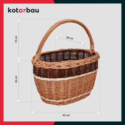 KOTARBAU® Weidenkorb Einkaufskorb geflochten 420 x 280 mm Korb aus Weide Braun gross Einkaufskorb ge