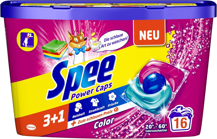 Spee Power Caps Color 3+1, Colorwaschmittel, 32 (2 x 16) Waschladungen, Reinheit, Strahlkraft und Fr
