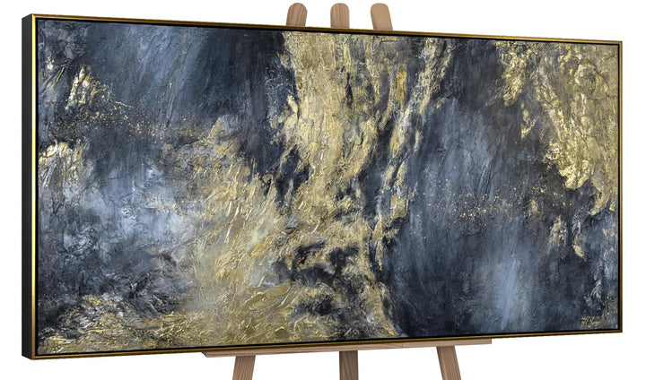 YS-Art XXL Abstrakt Acryl Gemälde auf Leinwand mit Rahmen Spiegelungen II handgemalte Wandbilder Woh