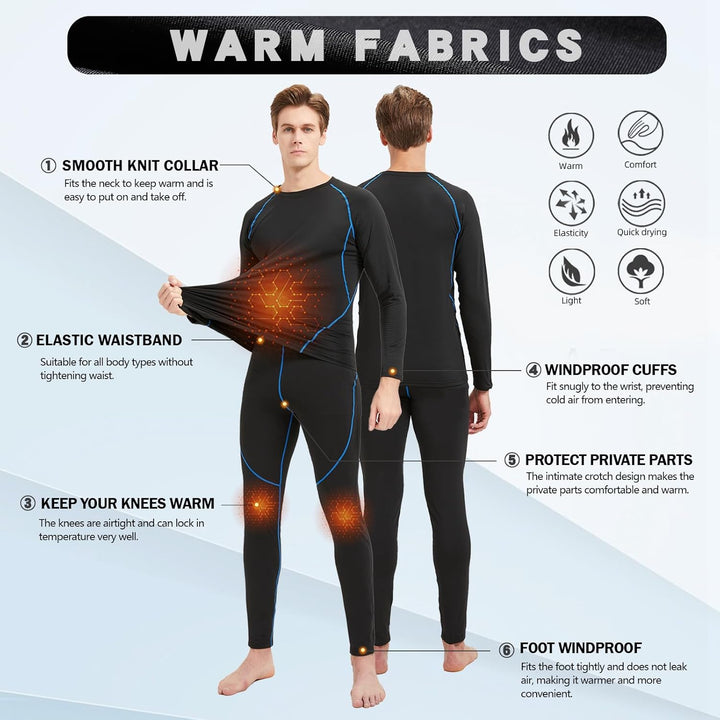 ZDQ Thermounterwäsche Herren Winter Skiunterwäsche Set Atmungsaktiv Funktionsunterwäsche, Gr.S-XXL L