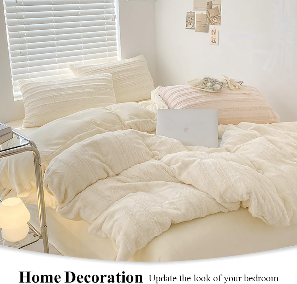 AShanlan Plüsch Bettwäsche 135x200 4teilig Winter Warme Flauschig Cashmere Touch Bettbezug Teddy Fle