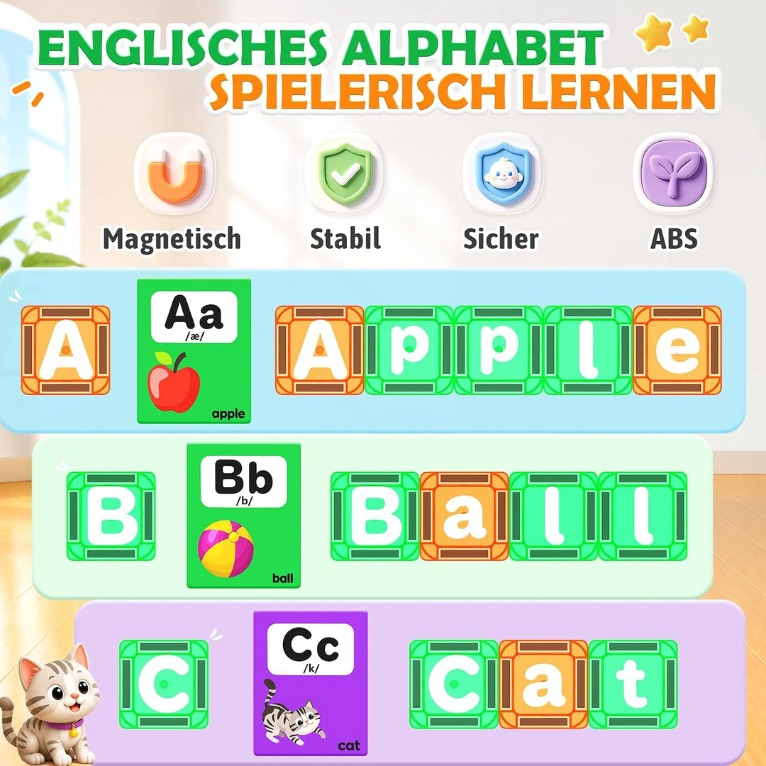 Soyee Magnetbausteine Englisches Alphabet | Magnetische Buchstaben, 56 Doppelseitige Gross- &amp; Kleinb