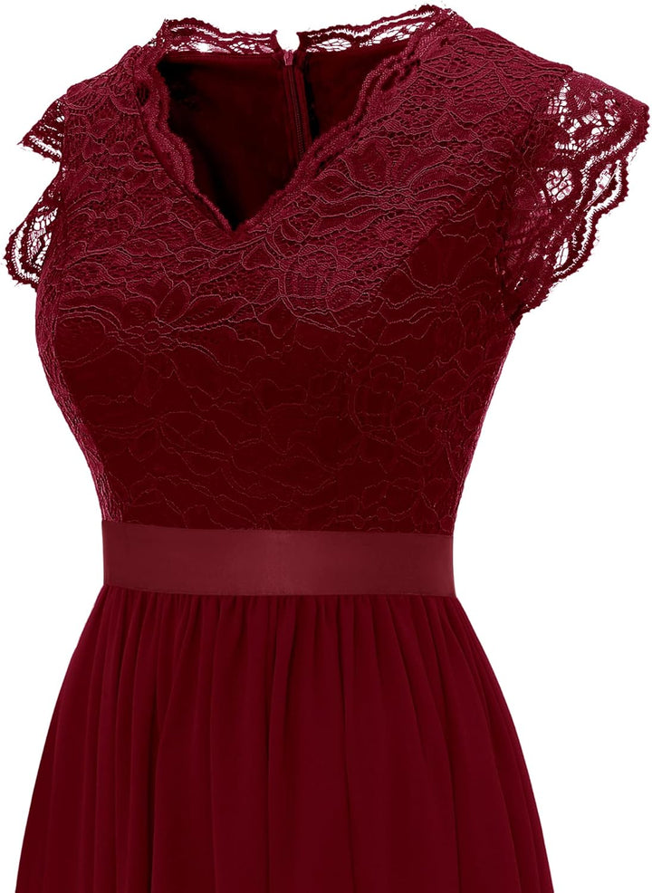 Dressystar Damen Spitzenkleid Elegant Hochzeit Abendkleider Maxi Cocktailkleid L Band_darkred, L Ban