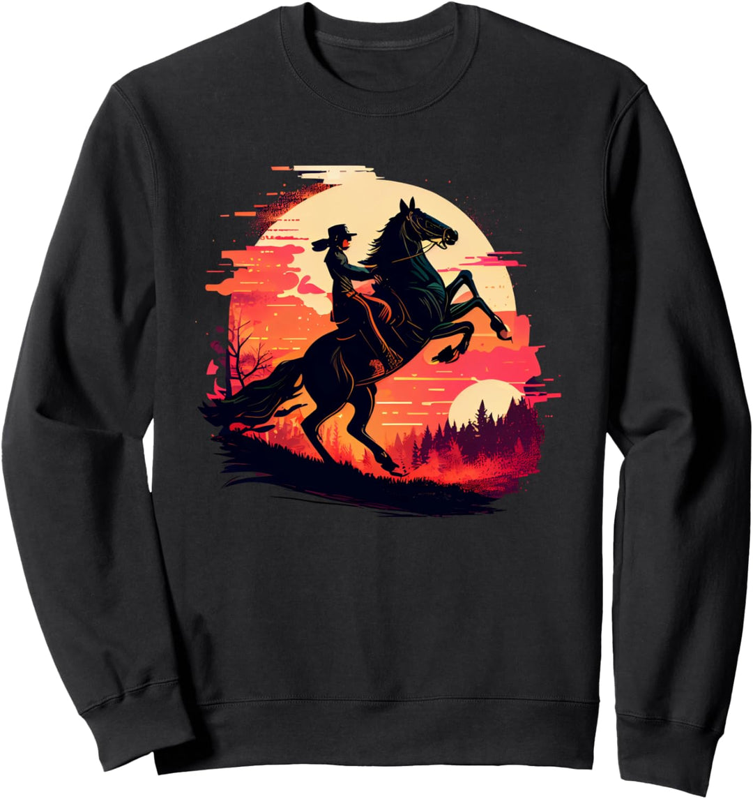 Pferdereiter, Retro, Vintage, Sonnenuntergang, Pferd, Mädchen, Grafik Sweatshirt
