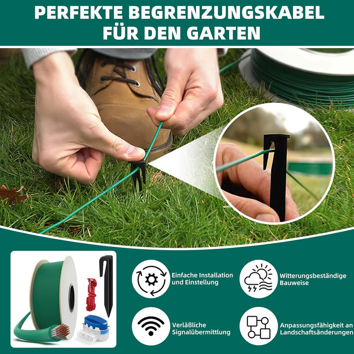 50M Universal Begrenzungskabel für Mähroboter + 100 Erdnägel + 10 Mähroboter Kabelverbinder + 10 Ans