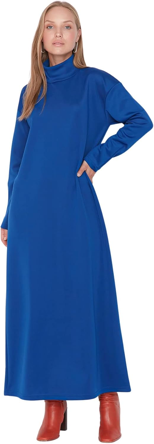 TRENDYOL Damen Woman Midi Bodycon Rollkragen Trikot Kleid, Blue, S