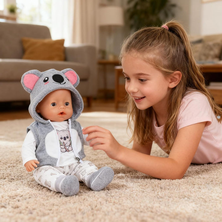4 Stück Puppenkleidung für 14-18 Zoll Puppen, Tier Koala Kleidung Outfits 43cm mit Kapuzenweste Klei