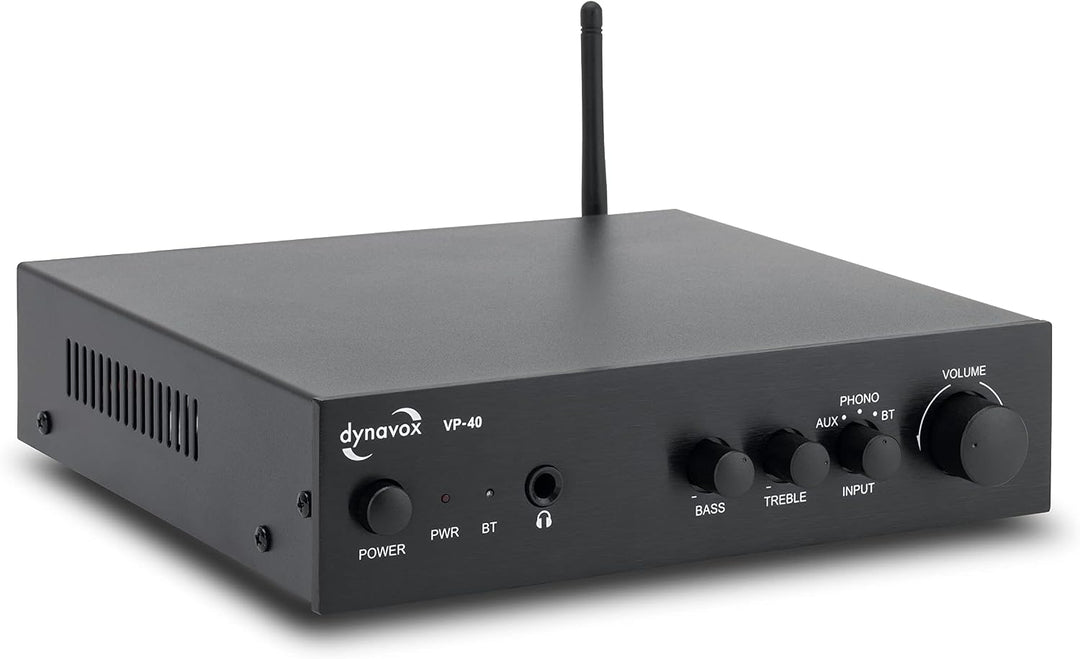 Dynavox VP-40 Stereo-Verstärker, kompakter HiFi-Verstärker mit Phono-Eingang für Plattenspieler, BT-