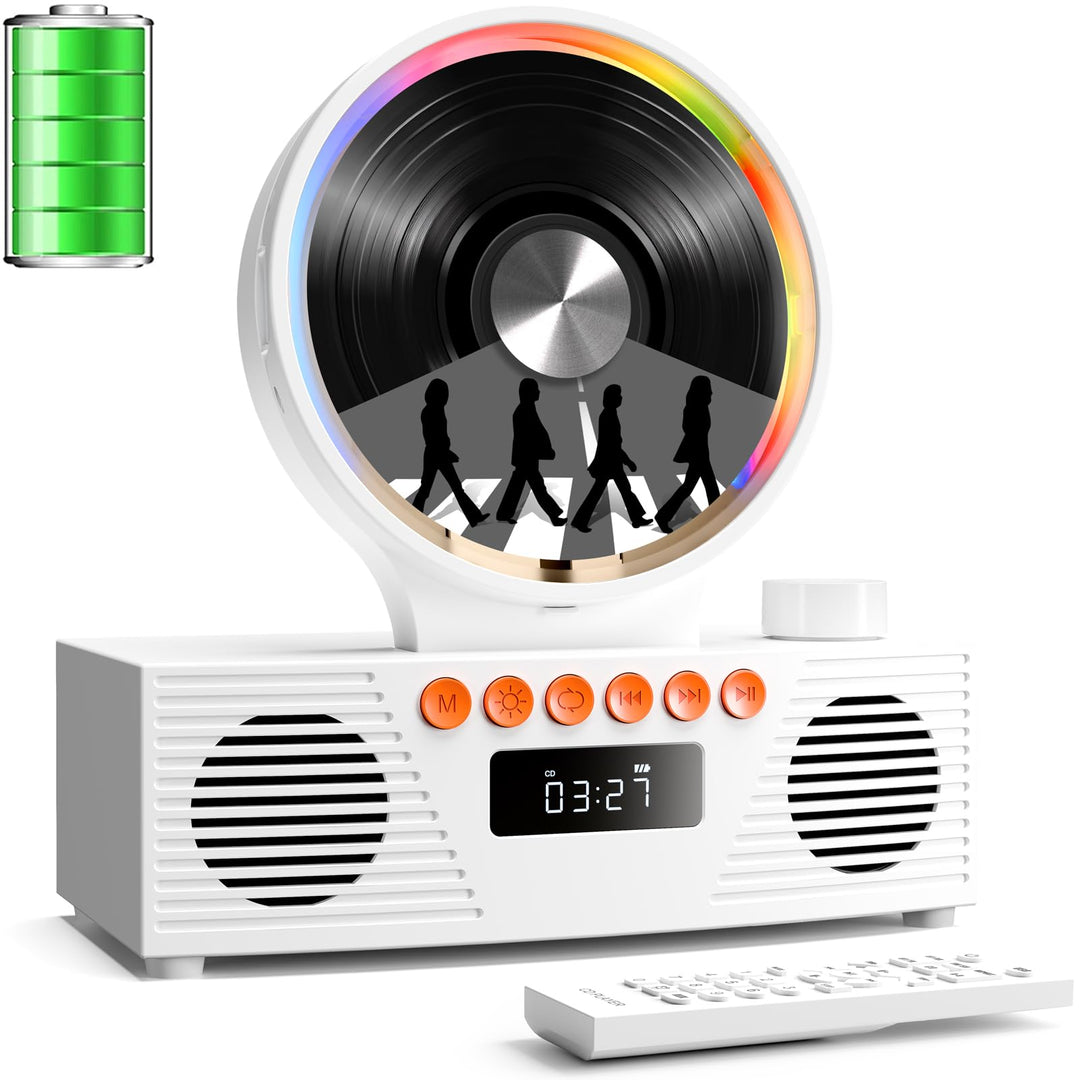 ROADOM Retro CD-Player mit Bluetooth 5.3 & Dualen Lautsprechern, 4000mAh Akku, 6-in-1 Wiedergabe (CD