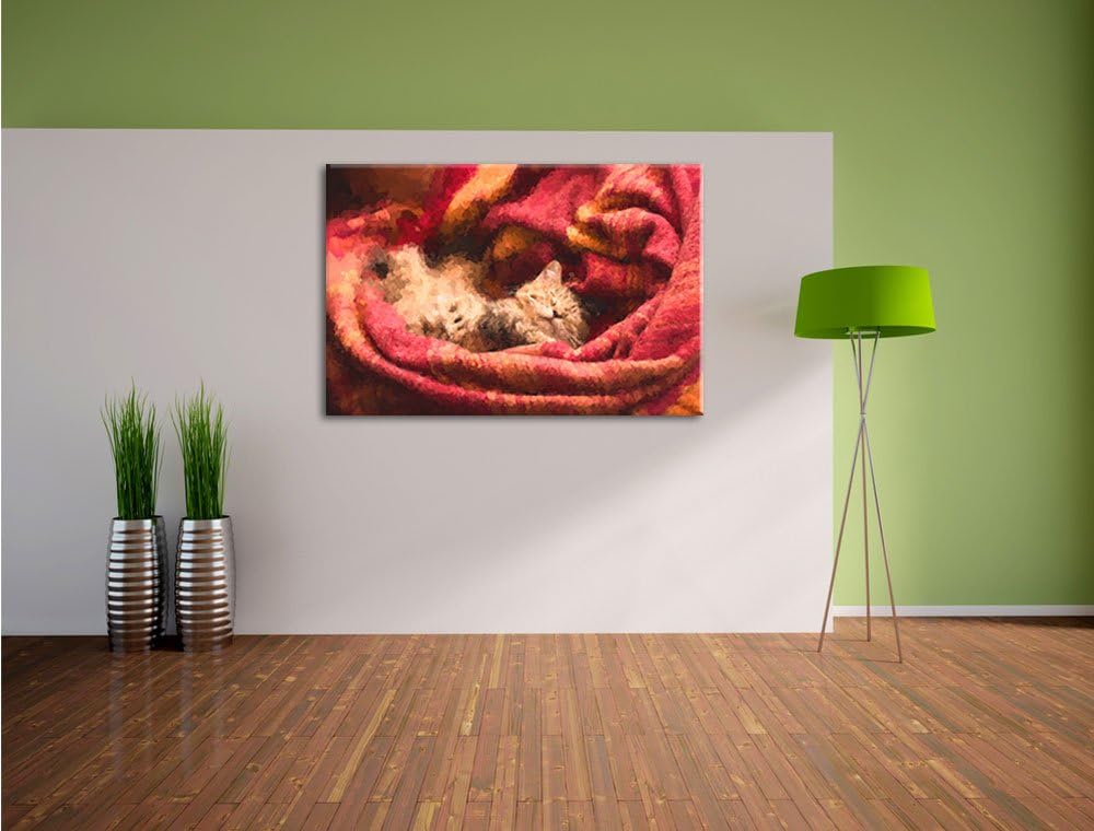 Babykatze Malerei Effekt, Format: 100x70 auf Leinwand, XXL riesige Bilder fertig gerahmt mit Keilrah