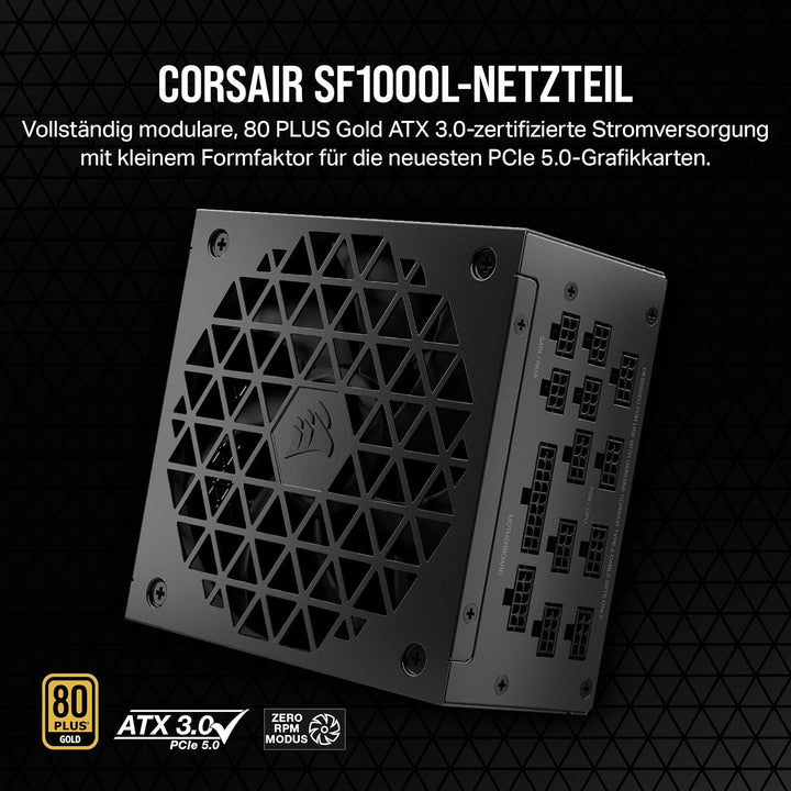 Corsair SF1000L Vollmodulares, Geräuscharmes SFX-Netzteil - ATX 3.0- Und PCIe 5.0-Kompatibel - Leise